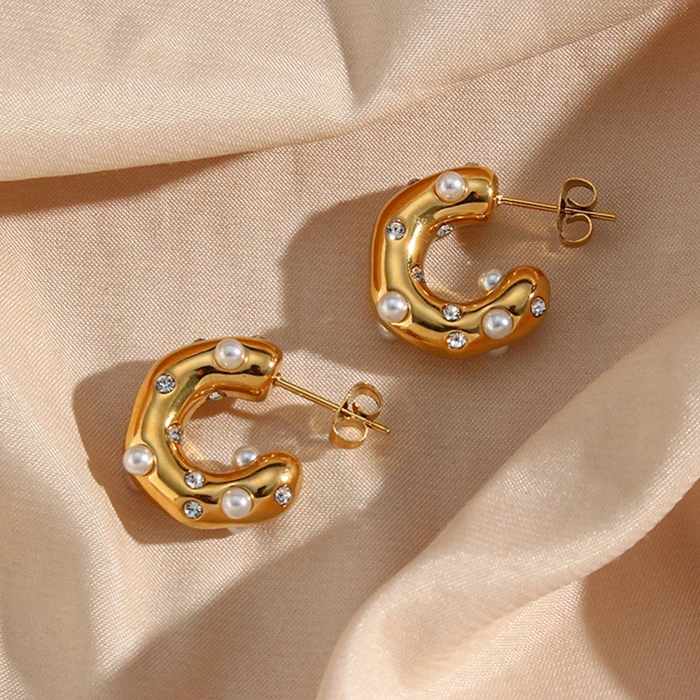 Pendientes de Aro Dorados con Perlas y Zirconias