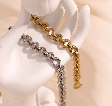 E.B.belle-tobillera de cadena redonda rugosa para mujer, pulsera de pie de acero inoxidable 316L impermeable, joyería chapada en oro de 14K
