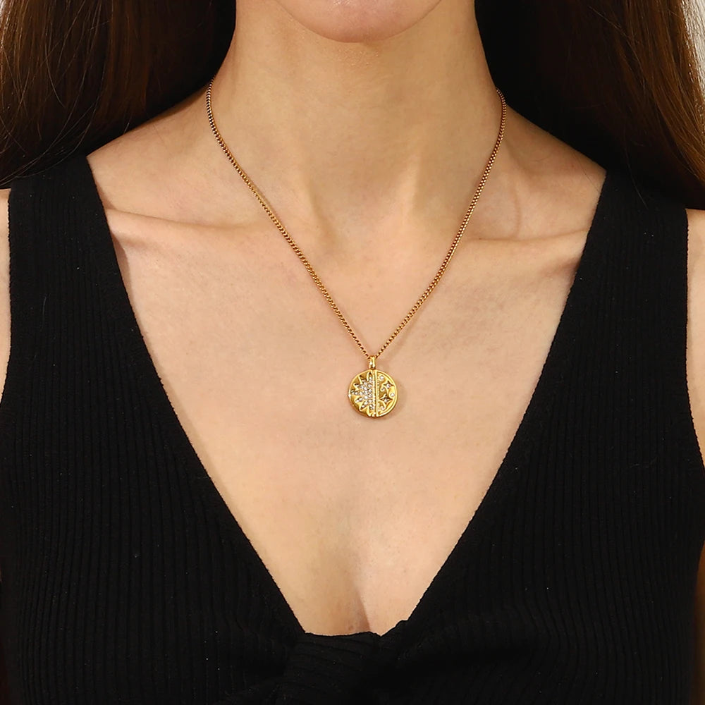E.B.belle nueva tendencia de acero inoxidable chapado en oro de 18 quilates exquisito collar con colgante de estrella de circón redondo joyería de moda para mujer