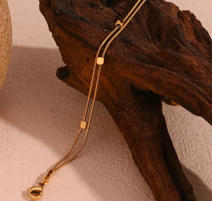 E.B.belle Tobilleras hipoalergénicas de acero inoxidable 316L chapadas en oro de 18 quilates para mujer, pulsera de pies con cadena de serpiente de doble capa en la pierna