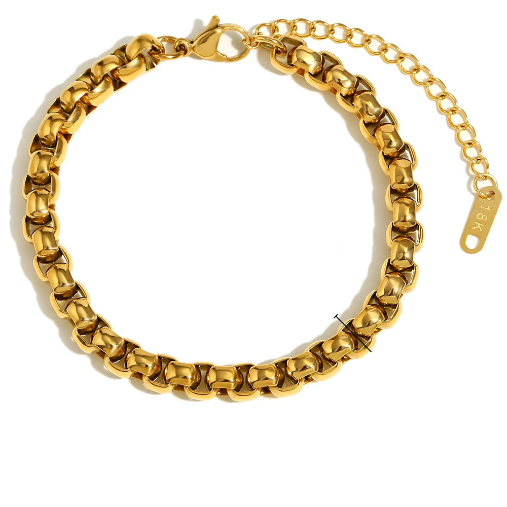 E.B.belle Conjunto de joyería de acero inoxidable chapado en oro de 18 quilates, cadena de serpiente gruesa y sin deslustre, collar, pulseras