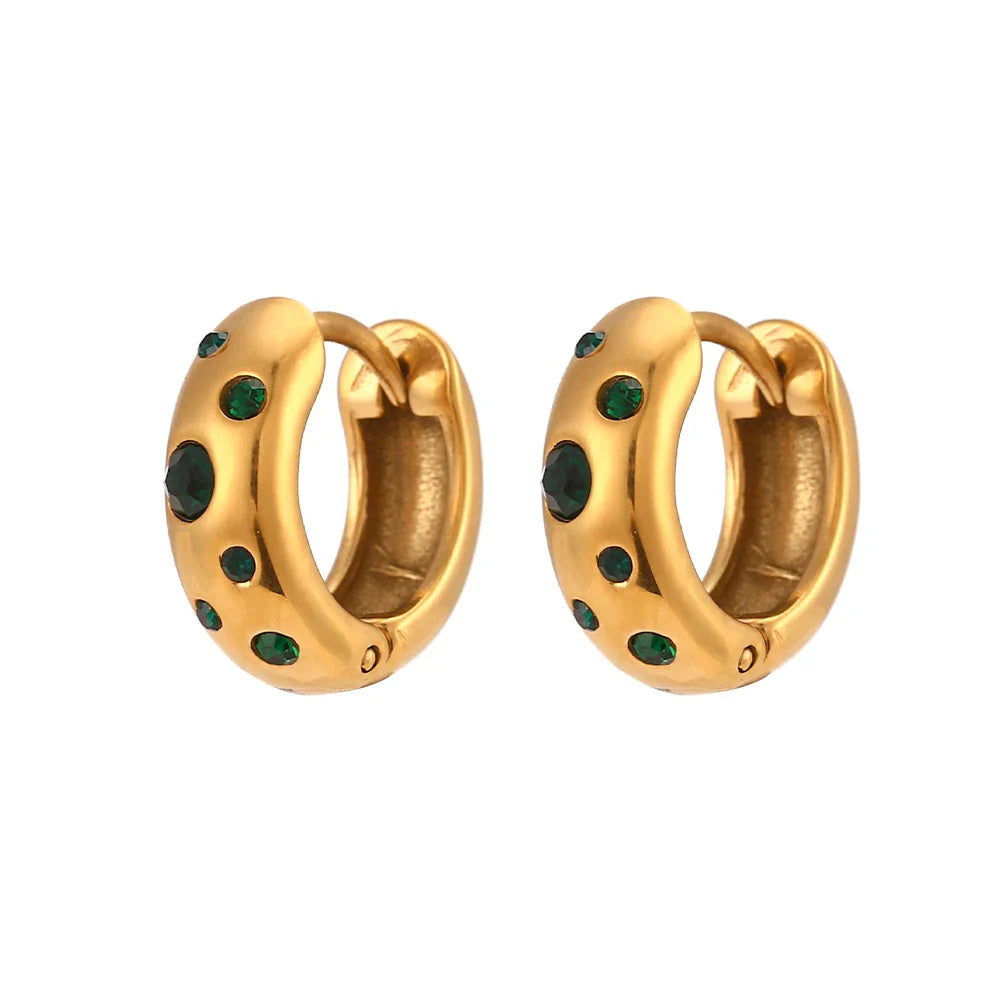 Pendientes de Aro Dorados con Circonitas y Burbujas Coloridas