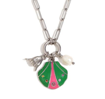 E.B.belle-collar con colgante de gesto de concha de diamantes de imitación coloridos, joyería de acero inoxidable de estilo lindo para mujer, chapado en oro de 18 quilates para niñas