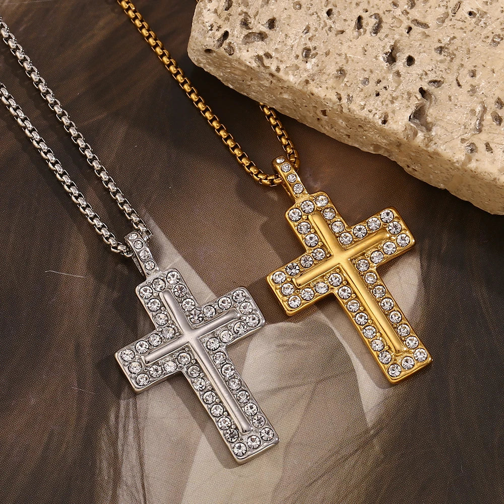 E.B.belle-collar con colgante de cruz de diamantes de imitación, resistente al agua, sin deslustre, chapado en oro de 18 quilates, de acero inoxidable, para mujeres y niñas