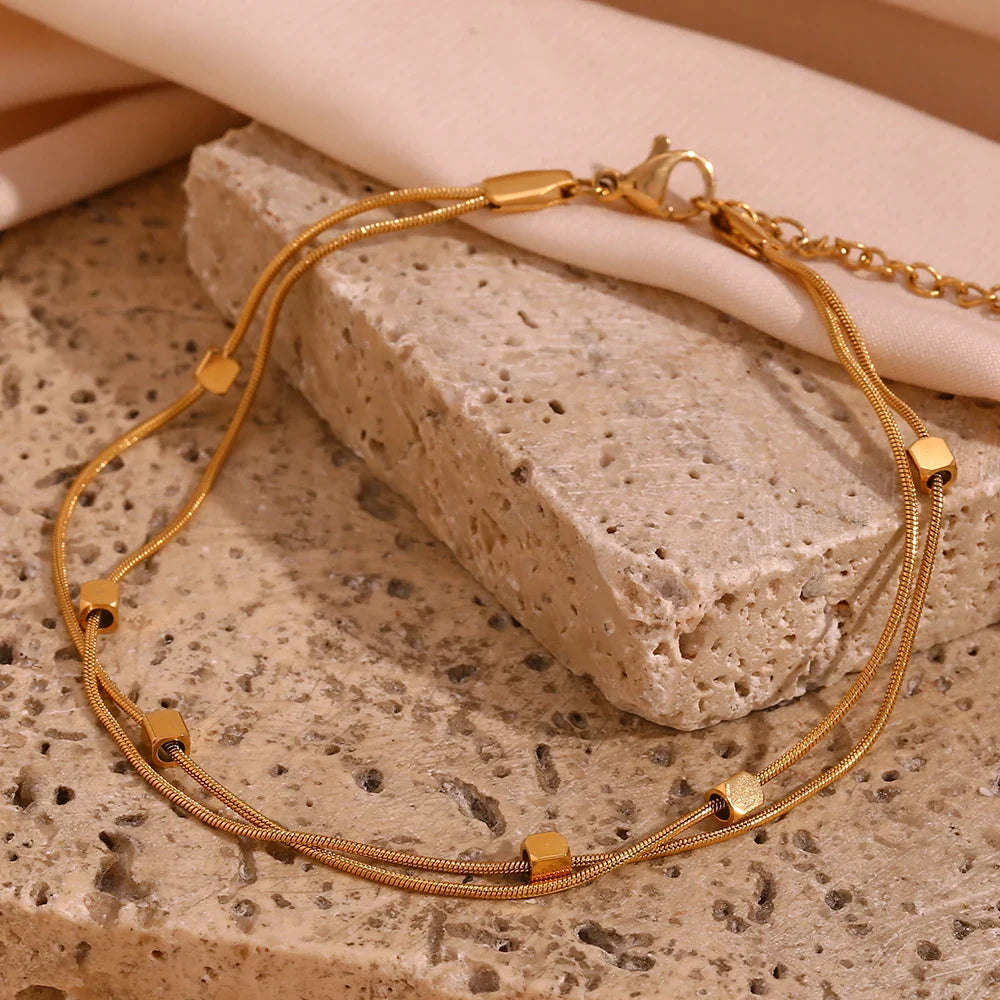 Tobillera de Acero Inoxidable Chapada en Oro 18K