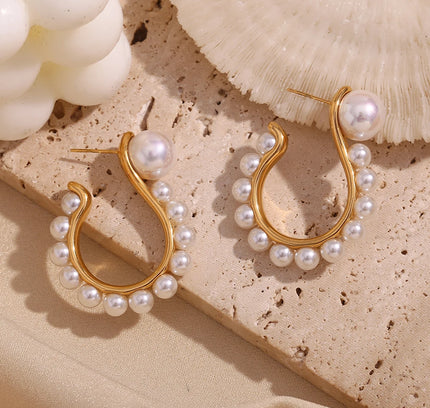 E.B.belle-pendientes en forma de gancho con perla exagerada, joyería chapada en oro de 18K, accesorios de acero inoxidable 316L