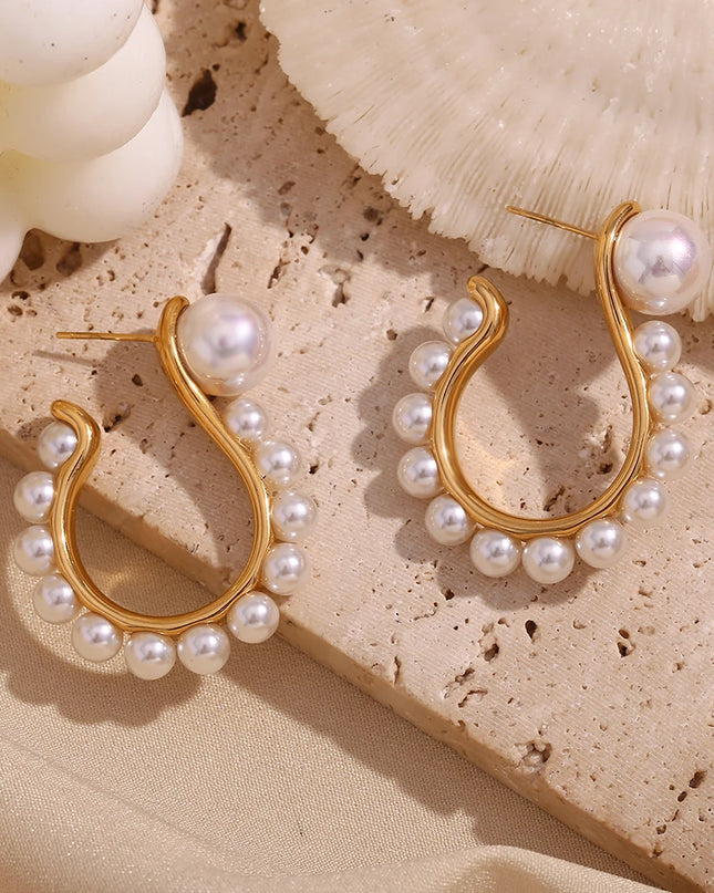 E.B.belle-pendientes en forma de gancho con perla exagerada, joyería chapada en oro de 18K, accesorios de acero inoxidable 316L