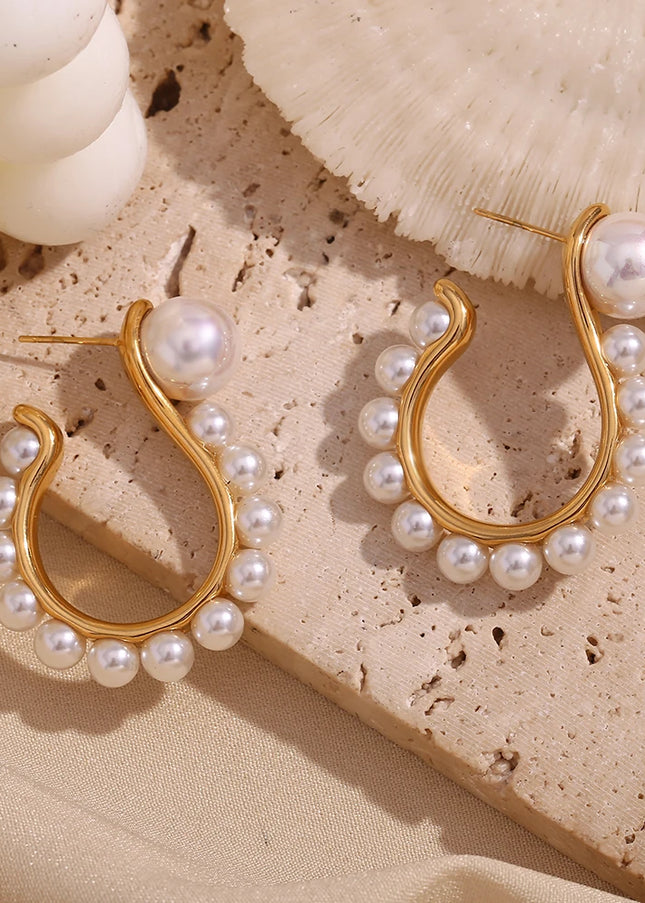 E.B.belle-pendientes en forma de gancho con perla exagerada, joyería chapada en oro de 18K, accesorios de acero inoxidable 316L