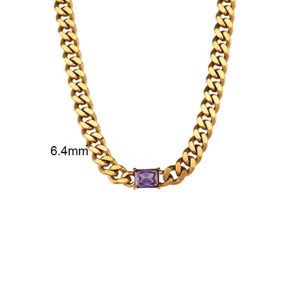 Collar con colgante de circón rectangular para mujer, cadena cubana de 6,5mm, Gargantilla de acero inoxidable chapada en oro, joyería