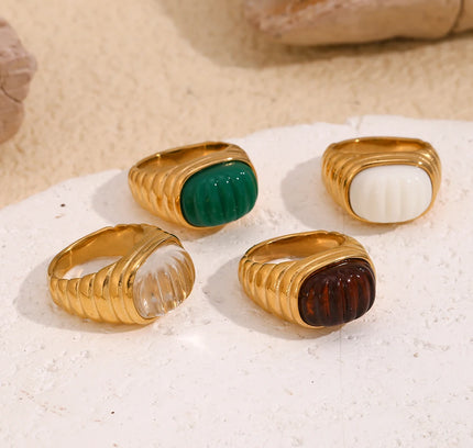 E.B.belle-Anillo de cabujón acrílico con forma cuadrada, sin deslustre, de acero inoxidable, chapado en oro de 18 quilates, accesorios de joyería para mujer
