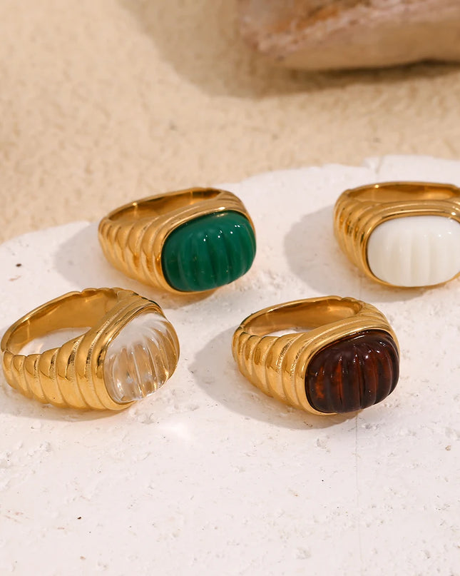 E.B.belle-Anillo de cabujón acrílico con forma cuadrada, sin deslustre, de acero inoxidable, chapado en oro de 18 quilates, accesorios de joyería para mujer