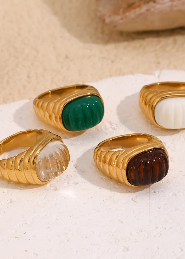 E.B.belle-Anillo de cabujón acrílico con forma cuadrada, sin deslustre, de acero inoxidable, chapado en oro de 18 quilates, accesorios de joyería para mujer