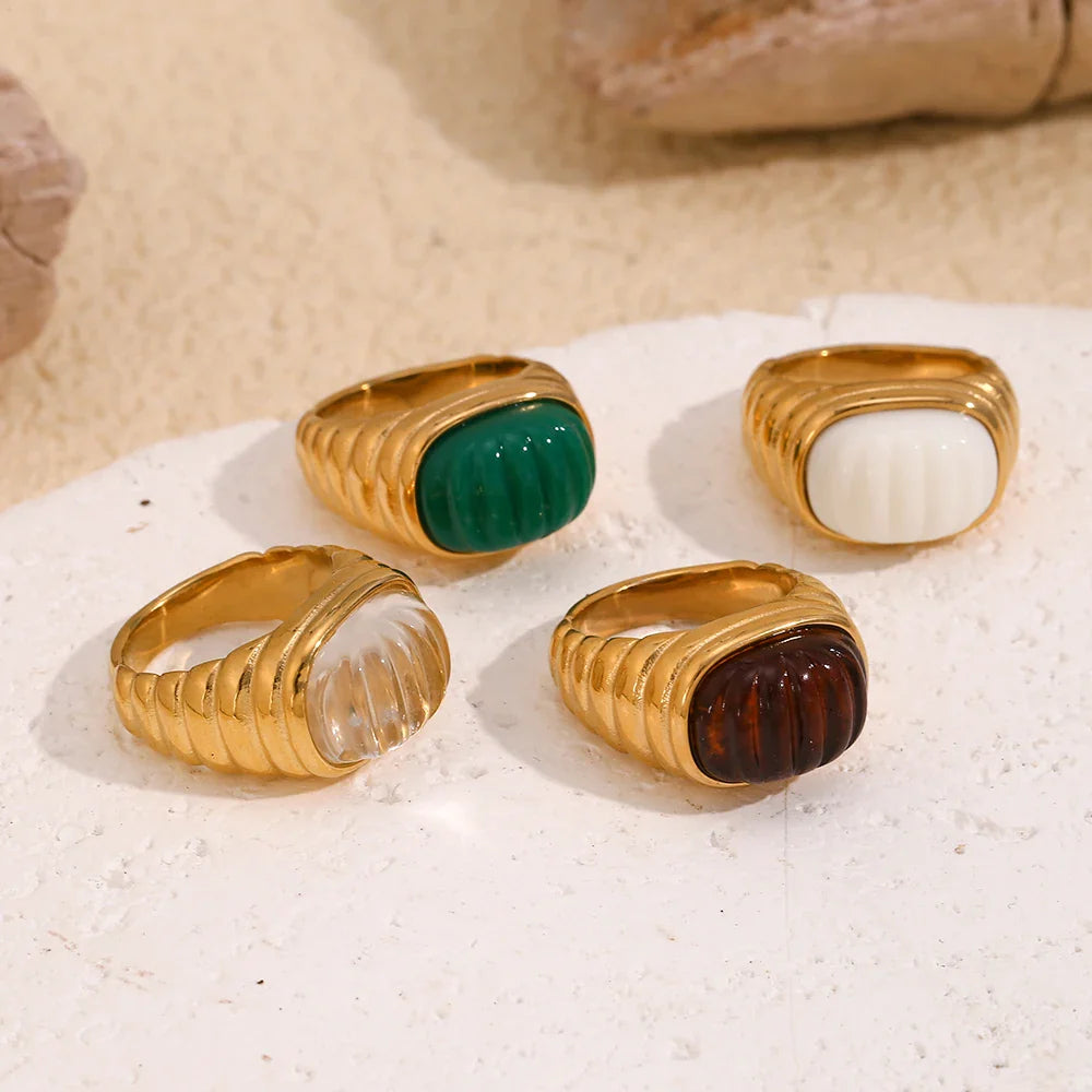 Anillo de Cóctel Geométrico Chapado en Oro