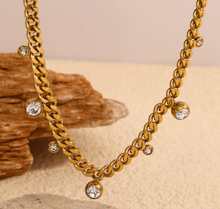E.B.belle Collar de cadena cubana suave chapado en oro de 18 quilates círculo redondo cristal circón piedra encanto gargantilla collar para mujer