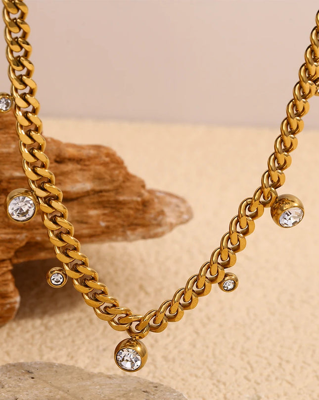 E.B.belle Collar de cadena cubana suave chapado en oro de 18 quilates círculo redondo cristal circón piedra encanto gargantilla collar para mujer