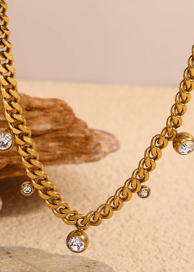 E.B.belle Collar de cadena cubana suave chapado en oro de 18 quilates círculo redondo cristal circón piedra encanto gargantilla collar para mujer