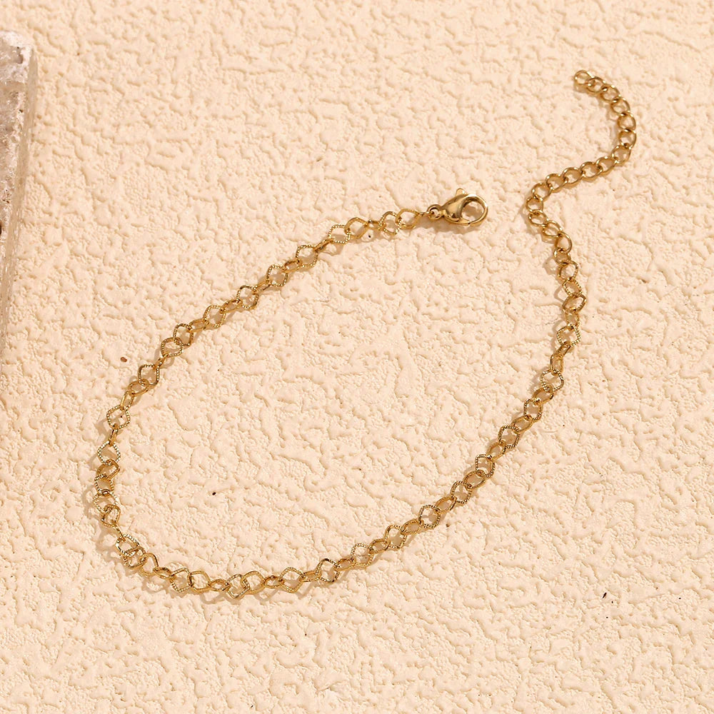 Tobilleras de Acero Inoxidable Étnicas con Baño de Oro 14K