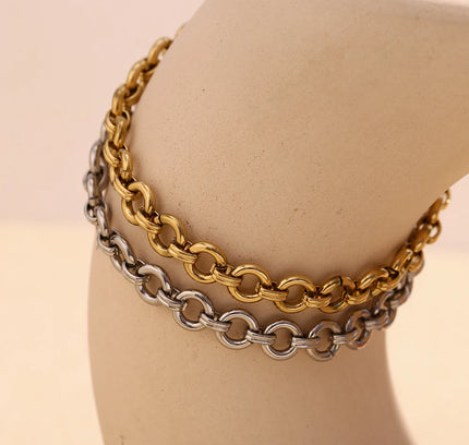 E.B.belle-tobillera de cadena redonda rugosa para mujer, pulsera de pie de acero inoxidable 316L impermeable, joyería chapada en oro de 14K