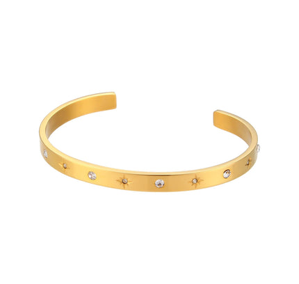 E.B.belle, venta al por mayor, brazaletes chapados en oro de 18 quilates de acero inoxidable para mujer, joyería minimalista de moda, pulsera de estrella de cristal