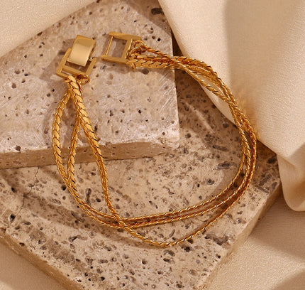 E.B.belle-pulsera de acero inoxidable chapada en oro de 18K para mujer, cadena de cifrado de tres capas, joyería con hebilla, pulseras de mano