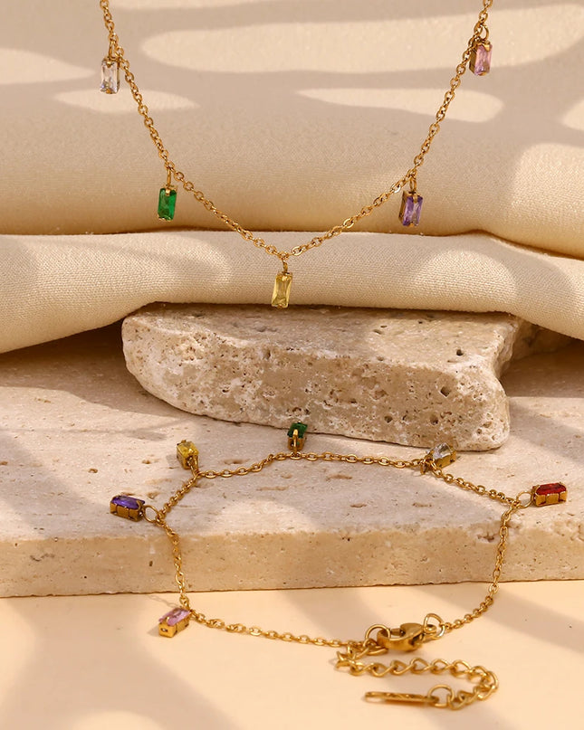 E.B.belle, collar con dije de piedra de circón cuadrado colorido, pulseras para mujer, joyería de Navidad de cristal de acero inoxidable resistente al agua