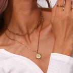 E.B.belle-Cadena de eslabones de doble capa para mujer, collar con inicial chapada en oro, 26 letras del alfabeto, forma Hexagonal, A-Z