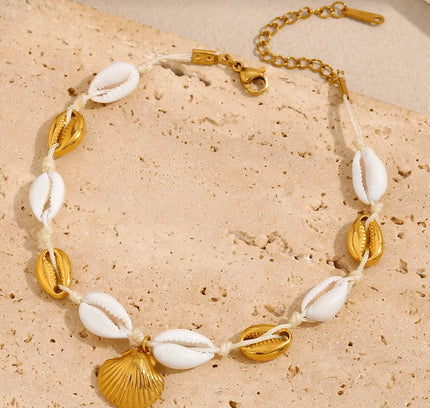 E.B.belle-tobillera de concha nueva sin deslustre, cadena chapada en oro de 18k, acero inoxidable, resistente al agua, joyería de playa para mujeres y niñas