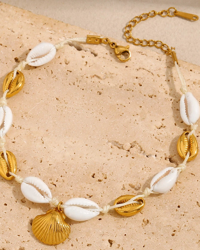 E.B.belle-tobillera de concha nueva sin deslustre, cadena chapada en oro de 18k, acero inoxidable, resistente al agua, joyería de playa para mujeres y niñas
