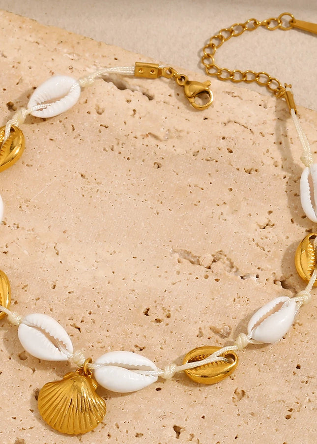 E.B.belle-tobillera de concha nueva sin deslustre, cadena chapada en oro de 18k, acero inoxidable, resistente al agua, joyería de playa para mujeres y niñas