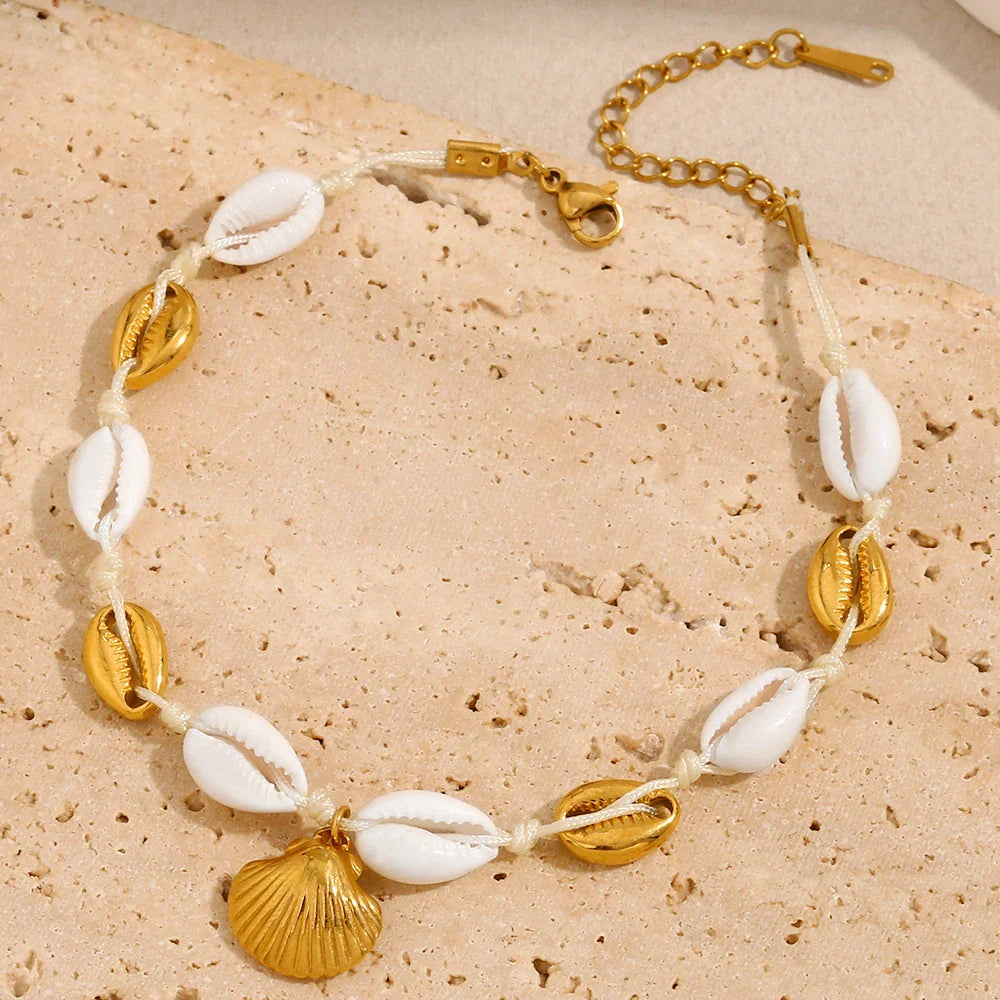 Tobillera de Concha Chapada en Oro 18k Resistente al Agua
