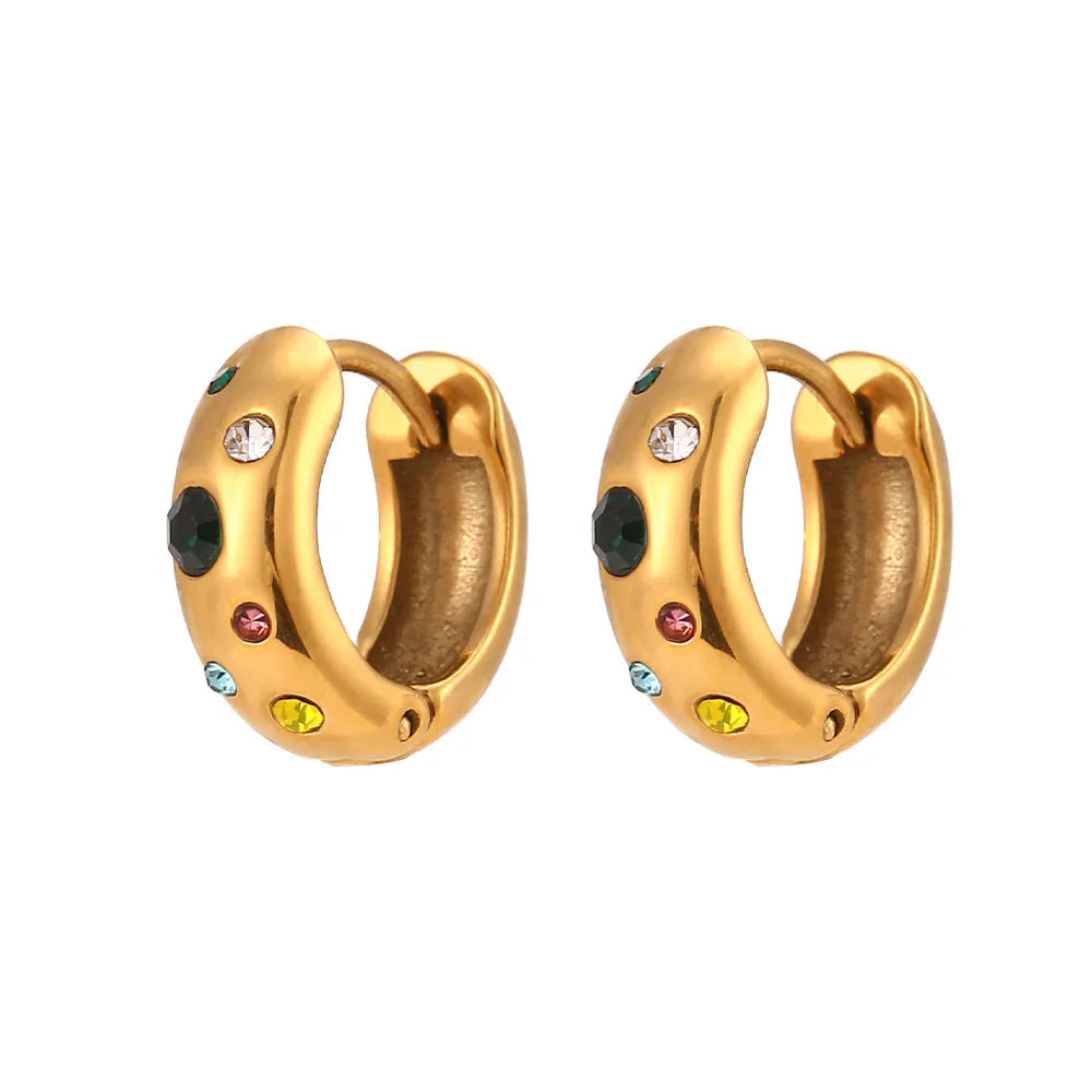 Pendientes de Aro Dorados con Circonitas y Burbujas Coloridas