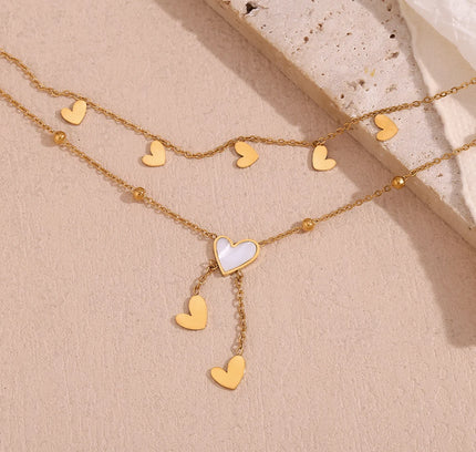 E.B.belle-tobillera de doble capa con forma de corazón para mujer, pulsera de acero inoxidable 316L, chapada en oro de 18K, color blanco y Beige