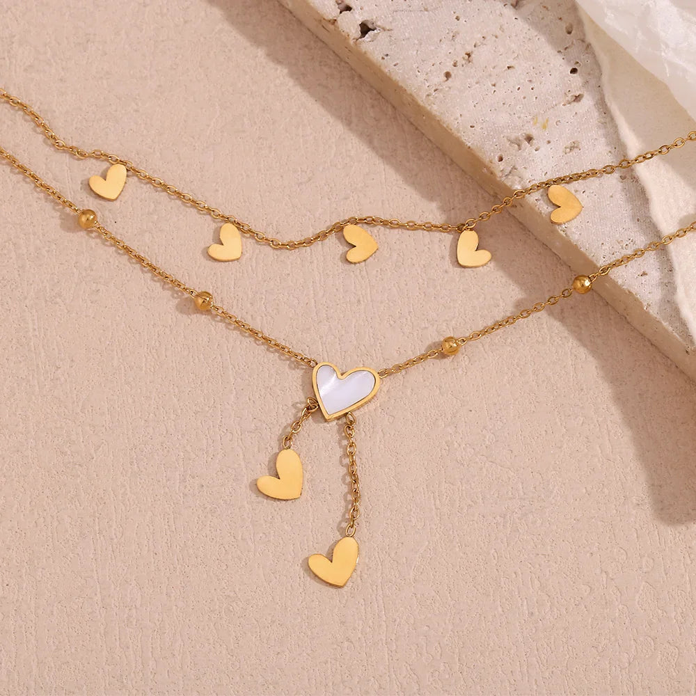 Tobillera Doble Capa Corazón en Acero Inoxidable Chapado en Oro