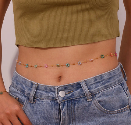 E.B.belle-conjunto de joyas con abalorios de flores para niña, Accesorios de playa de verano, collar de cadena de cintura de vientre, pulseras, Y2K