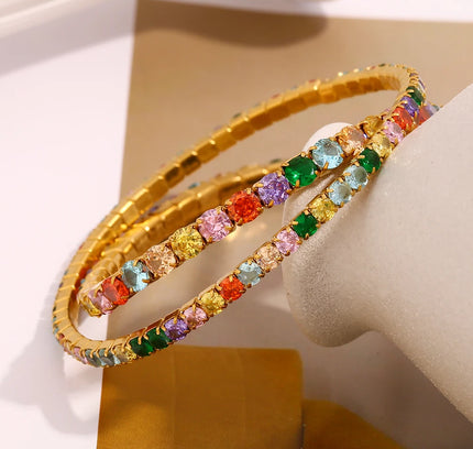 E.B.belle, pulsera elástica de acero inoxidable con circonita colorida de 3mm y 4mm, cadena chapada en oro de 18 quilates, joyería elegante a la moda para mujer