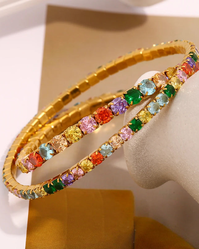 E.B.belle, pulsera elástica de acero inoxidable con circonita colorida de 3mm y 4mm, cadena chapada en oro de 18 quilates, joyería elegante a la moda para mujer