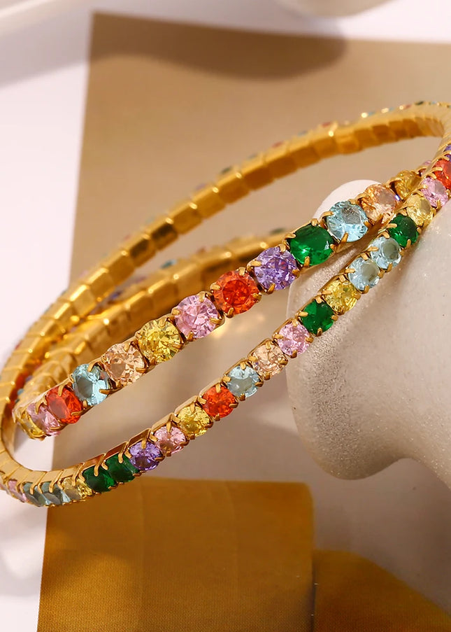 E.B.belle, pulsera elástica de acero inoxidable con circonita colorida de 3mm y 4mm, cadena chapada en oro de 18 quilates, joyería elegante a la moda para mujer