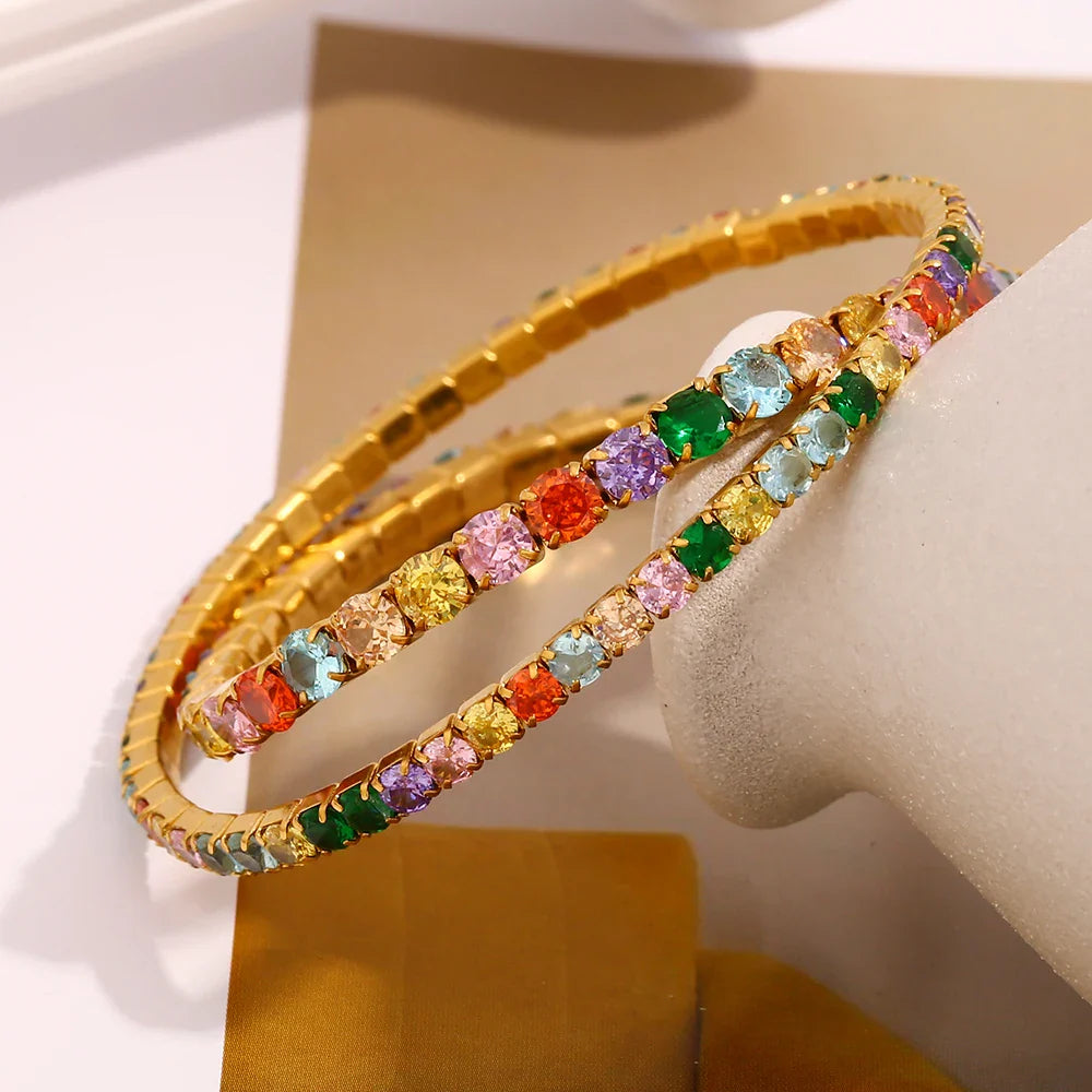 Pulsera Elástica de Acero Inoxidable con Circonita Colorida