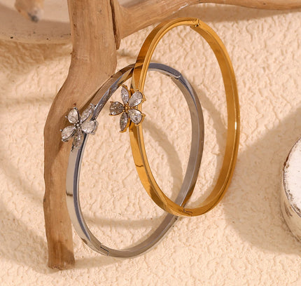 E.B.belle-pulsera de flores con diamantes de imitación de Color dorado/plateado, accesorios de joyería de decoración de acero inoxidable chapados en oro de 18 quilates