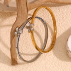 Pulsera de Flores con Diamantes de Imitación - Acero Inoxidable Chapado en Oro