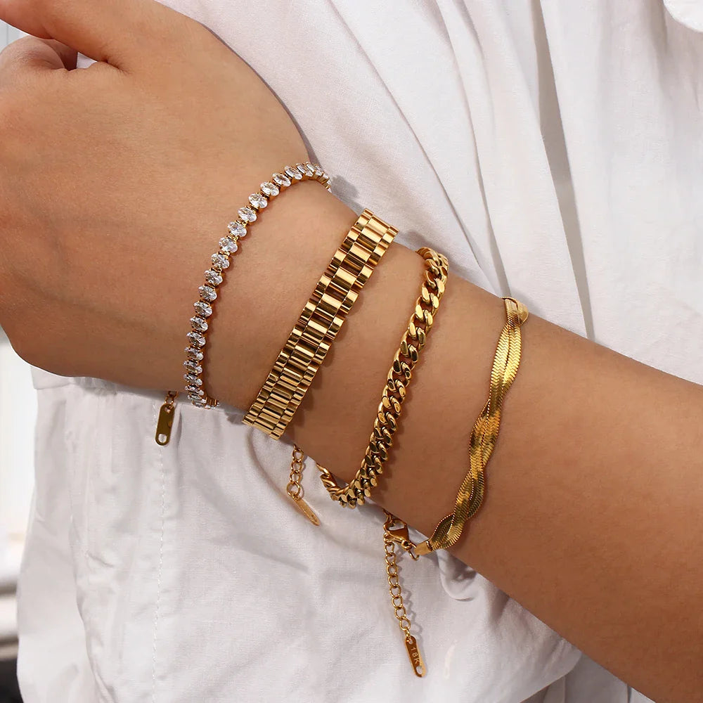 Pulsera de Acero Inoxidable Chapada en Oro 18K