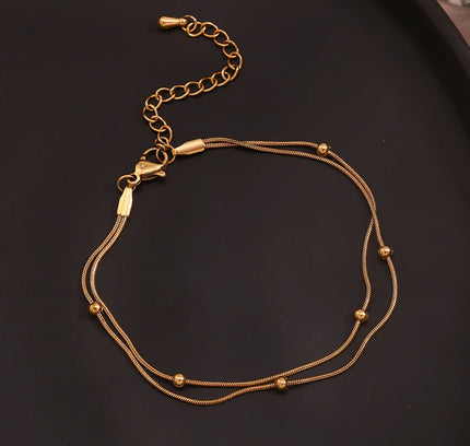 E.B.belle Cadena de serpiente con cuentas redondas de doble capa, joyería chapada en oro de 18 quilates resistente al agua, tobillera de acero inoxidable 316L para regalo