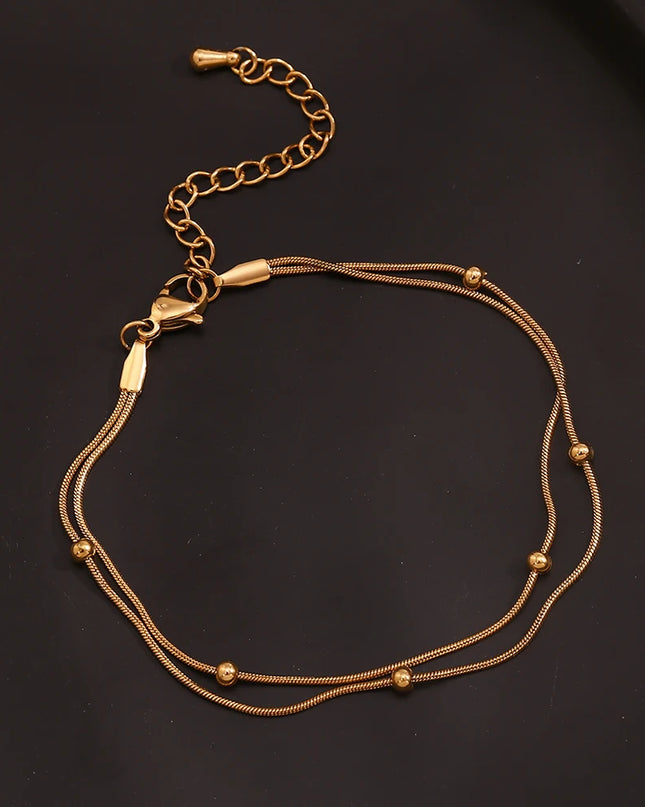 E.B.belle Cadena de serpiente con cuentas redondas de doble capa, joyería chapada en oro de 18 quilates resistente al agua, tobillera de acero inoxidable 316L para regalo