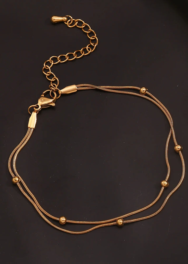 E.B.belle Cadena de serpiente con cuentas redondas de doble capa, joyería chapada en oro de 18 quilates resistente al agua, tobillera de acero inoxidable 316L para regalo