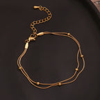 Tobillera Doble Capa Oro 18k Resistente al Agua