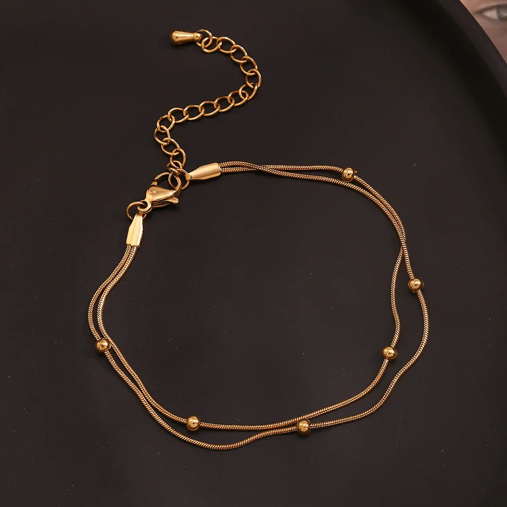 Tobillera Doble Capa Oro 18k Resistente al Agua
