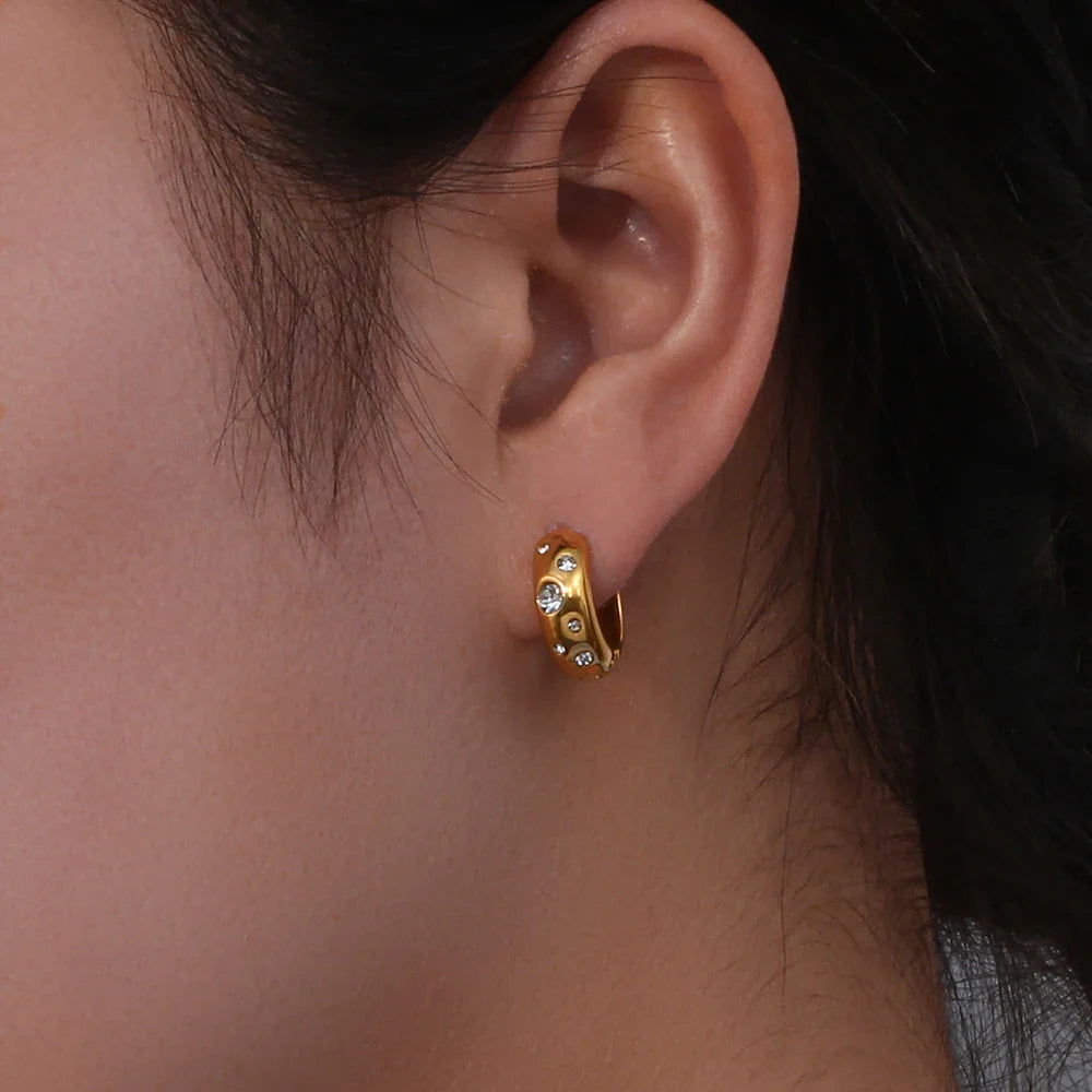 Pendientes de Aro Dorados con Circonitas y Burbujas Coloridas