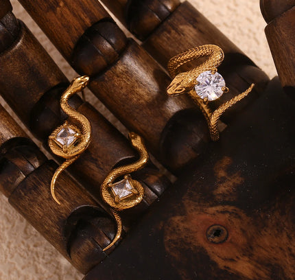 E.B.belle-anillo cuadrado de circonio con forma de serpiente, accesorios de acero inoxidable 316L, decoración chapada en oro de 18K