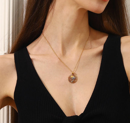E.B.belle-collar con colgante de árbol de coco y sol de forma redonda de acero inoxidable, joyería hipoalergénica chapada en oro de 18 quilates para mujer