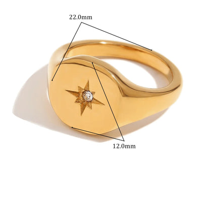 E.B.belle Anillo de sello de estrella del norte de aspecto de circón en contraste anudado cruzado liso redondo de tres flores de doble capa